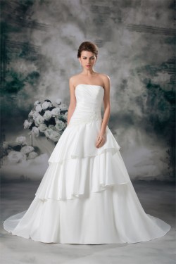 Hot Sale Sleeveless A-Line Strapless Satin New Arrival Wedding Dresses 2031222