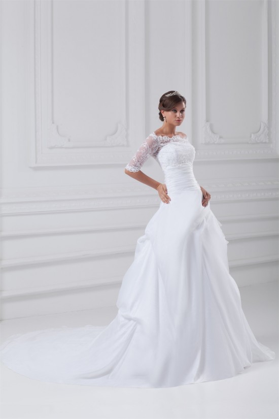 Lace Taffeta A-Line Portrait Half Elbow Sleeve Wedding Dresses with Jackets 2031226 Lace Taffeta A-Line Portrait Half Elbow Sleeve Wedding Dresses with Jackets 2031226