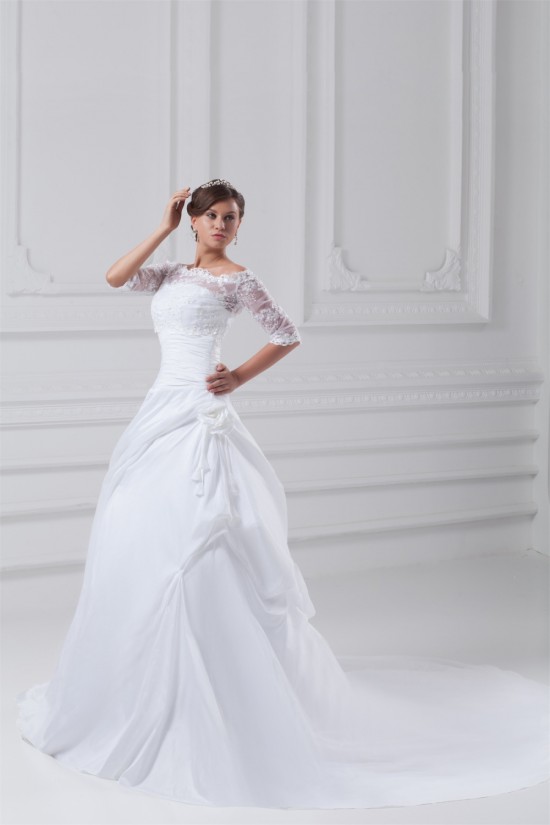Lace Taffeta A-Line Portrait Half Elbow Sleeve Wedding Dresses with Jackets 2031226 Lace Taffeta A-Line Portrait Half Elbow Sleeve Wedding Dresses with Jackets 2031226