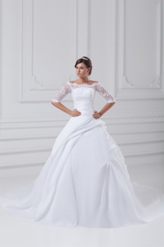 Lace Taffeta A-Line Portrait Half Elbow Sleeve Wedding Dresses with Jackets 2031226 Lace Taffeta A-Line Portrait Half Elbow Sleeve Wedding Dresses with Jackets 2031226