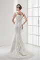 Elegant Scoop Mermaid/Trumpet Satin Lace Sleeveless Wedding Dresses 2030123