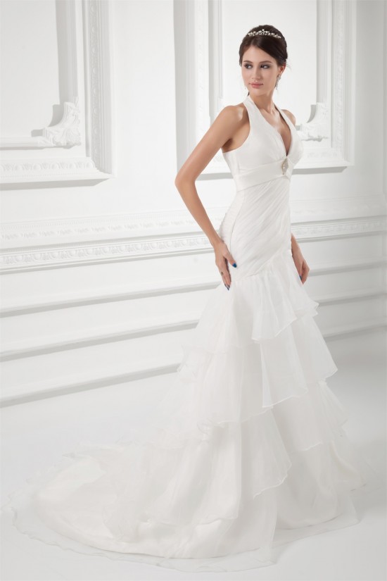 Mermaid/Trumpet Satin Organza Sleeveless New Arrival Wedding Dresses 2031231