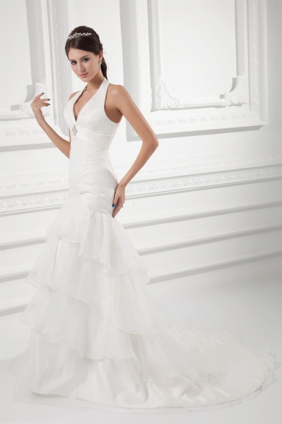 Mermaid/Trumpet Satin Organza Sleeveless New Arrival Wedding Dresses 2031231