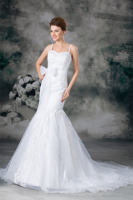 Mermaid/Trumpet Sleeveless Satin Lace Organza New Arrival Wedding Dresses 2031235
