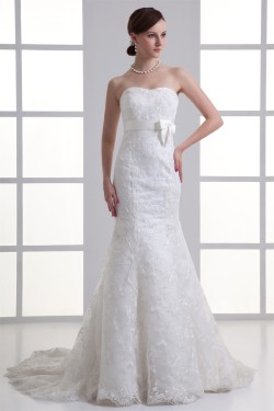 Mermaid/Trumpet Sleeveless Satin Lace Soft Sweetheart Wedding Dresses 2031236