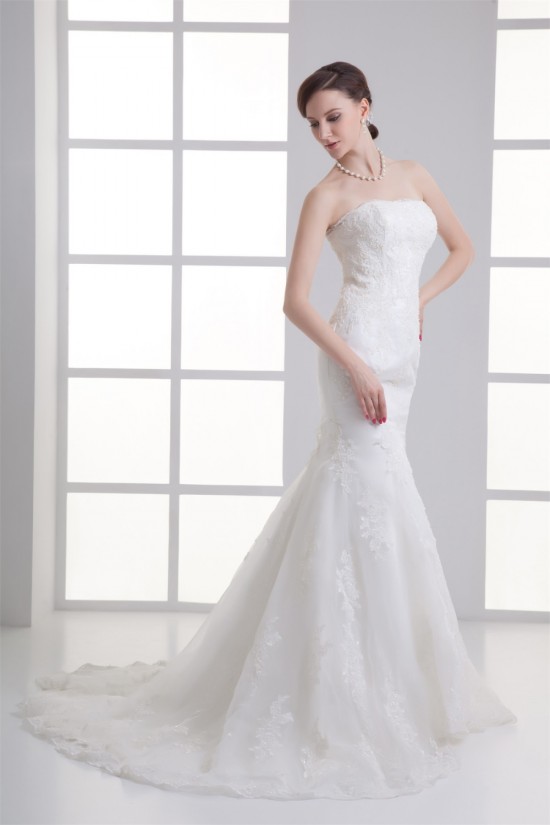 Mermaid/Trumpet Sleeveless Strapless Satin Fine Netting Wedding Dresses 2031238 Mermaid/Trumpet Sleeveless Strapless Satin Fine Netting Wedding Dresses 2031238