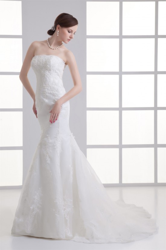Mermaid/Trumpet Sleeveless Strapless Satin Fine Netting Wedding Dresses 2031238 Mermaid/Trumpet Sleeveless Strapless Satin Fine Netting Wedding Dresses 2031238