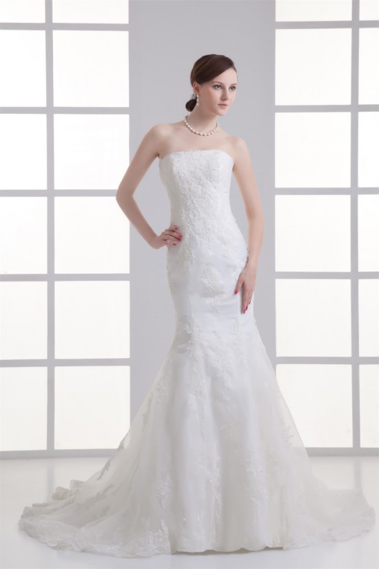 Mermaid/Trumpet Sleeveless Strapless Satin Fine Netting Wedding Dresses 2031238 Mermaid/Trumpet Sleeveless Strapless Satin Fine Netting Wedding Dresses 2031238
