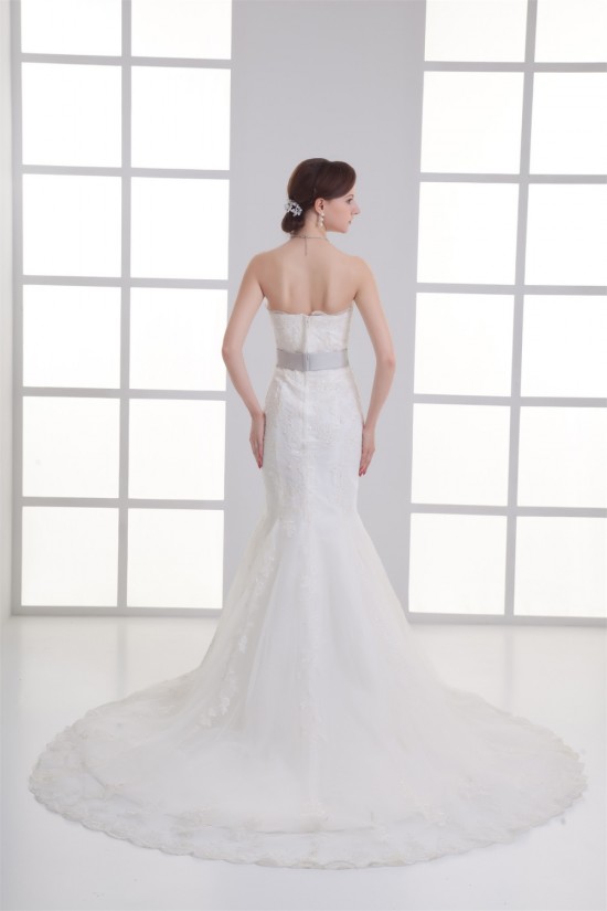 Elegant Mermaid/Trumpet Strapless Satin Lace Fine Netting Wedding Dresses with Color 2031239 Elegant Mermaid/Trumpet Strapless Satin Lace Fine Netting Wedding Dresses with Color 2031239