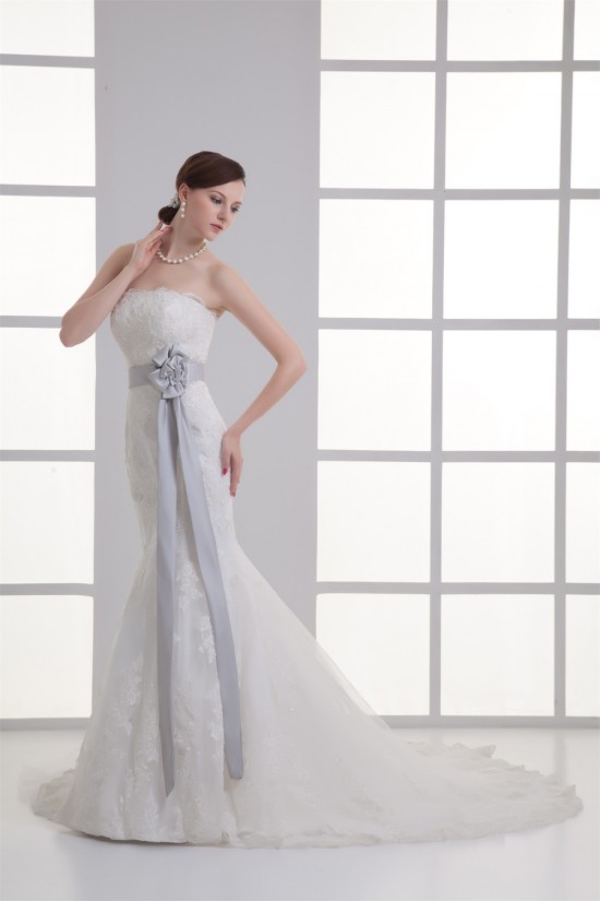 Elegant Mermaid/Trumpet Strapless Satin Lace Fine Netting Wedding Dresses with Color 2031239 Elegant Mermaid/Trumpet Strapless Satin Lace Fine Netting Wedding Dresses with Color 2031239