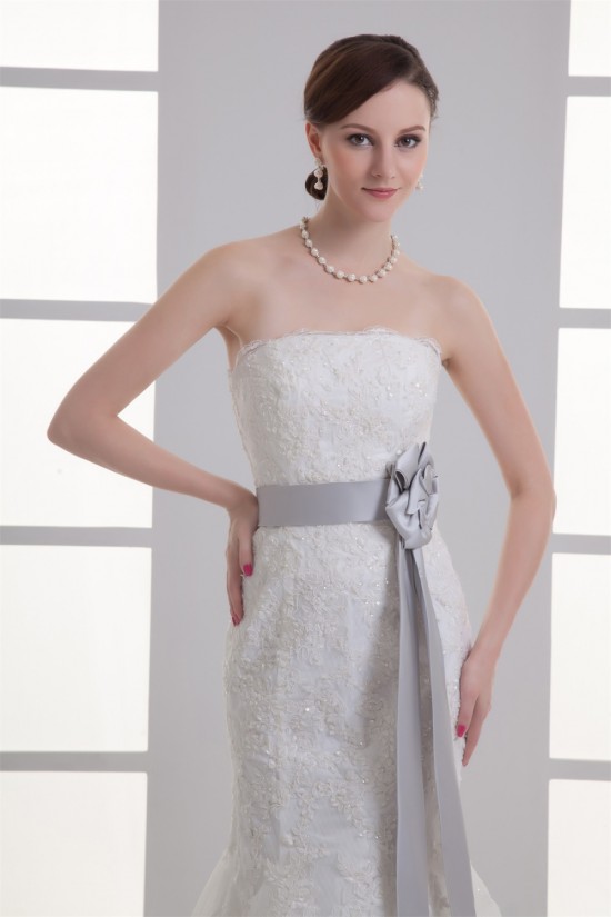 Elegant Mermaid/Trumpet Strapless Satin Lace Fine Netting Wedding Dresses with Color 2031239 Elegant Mermaid/Trumpet Strapless Satin Lace Fine Netting Wedding Dresses with Color 2031239
