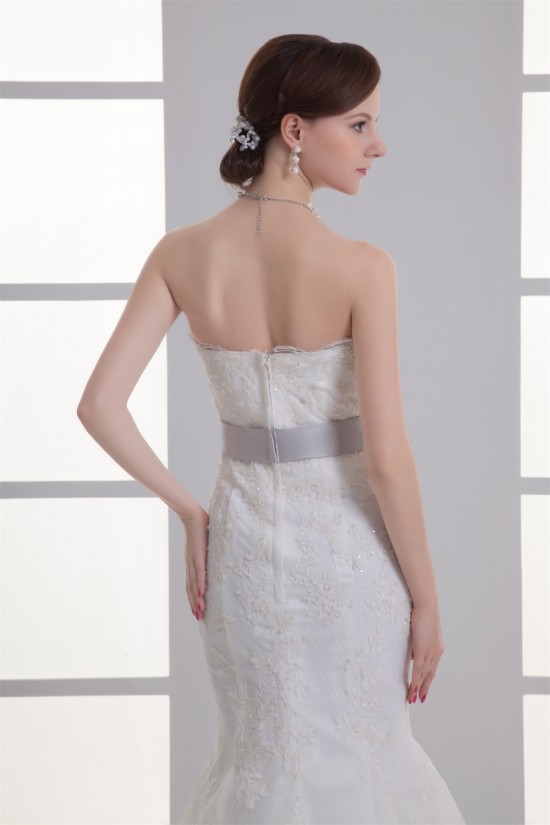 Elegant Mermaid/Trumpet Strapless Satin Lace Fine Netting Wedding Dresses with Color 2031239 Elegant Mermaid/Trumpet Strapless Satin Lace Fine Netting Wedding Dresses with Color 2031239