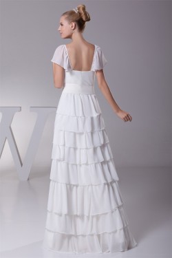 Elegant Sheath/Column Chiffon Cap Sleeve Wedding Dresses 2030124