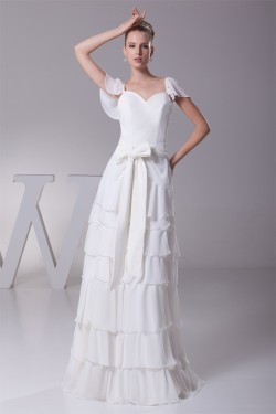 Elegant Sheath/Column Chiffon Cap Sleeve Wedding Dresses 2030124