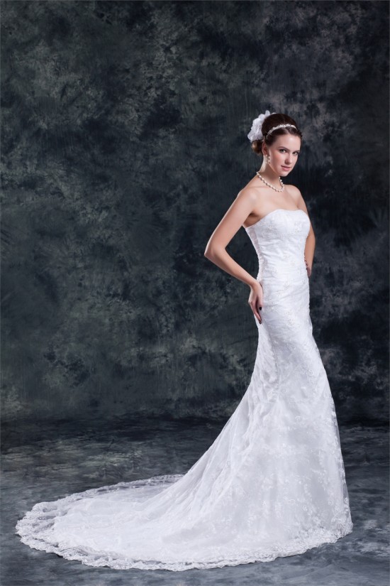 Mermaid/Trumpet Strapless Satin Lace Sleeveless New Arrival Wedding Dresses 2031240 Mermaid/Trumpet Strapless Satin Lace Sleeveless New Arrival Wedding Dresses 2031240