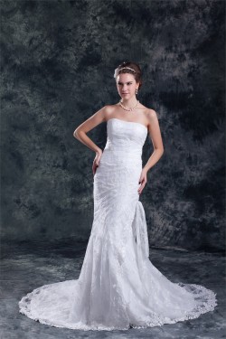 Mermaid/Trumpet Strapless Satin Lace Sleeveless New Arrival Wedding Dresses 2031240