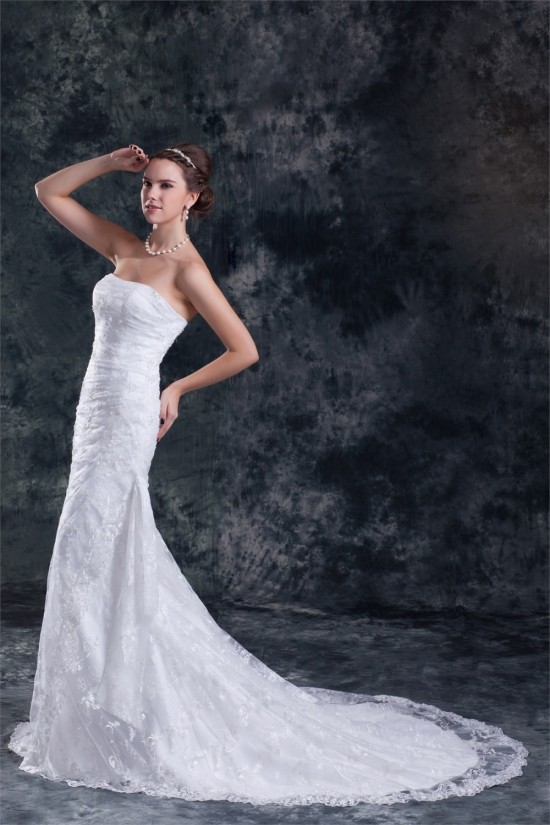 Mermaid/Trumpet Strapless Satin Lace Sleeveless New Arrival Wedding Dresses 2031240 Mermaid/Trumpet Strapless Satin Lace Sleeveless New Arrival Wedding Dresses 2031240