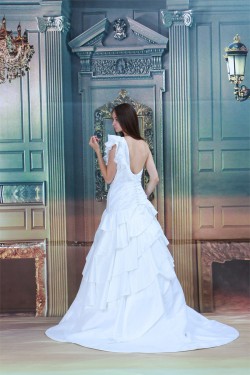 New Arrival A-Line Sleeveless Satin Taffeta One-Shoulder Wedding Dresses 2031242