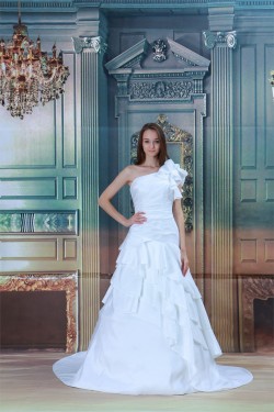 New Arrival A-Line Sleeveless Satin Taffeta One-Shoulder Wedding Dresses 2031242