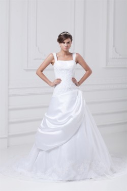 New Arrival A-Line Straps Sleeveless Satin Organza Wedding Dresses 2031243