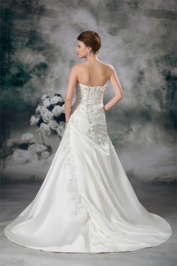 New Arrival A-Line Sweetheart Sleeveless Satin Beaded Lace Wedding Dresses 2031244