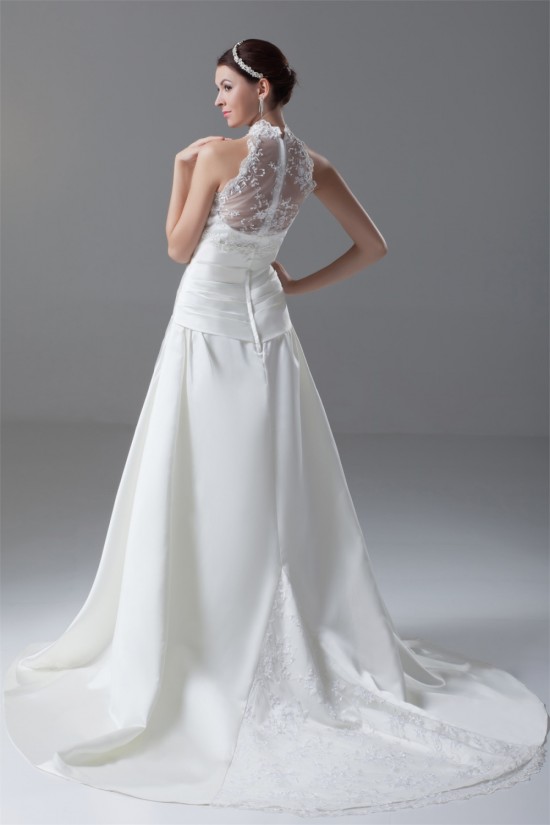 New Arrival Satin Lace A-Line High-Neck Sleeveless Wedding Dresses 2031247 New Arrival Satin Lace A-Line High-Neck Sleeveless Wedding Dresses 2031247