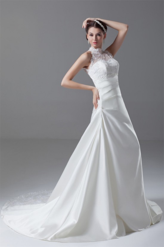 New Arrival Satin Lace A-Line High-Neck Sleeveless Wedding Dresses 2031247 New Arrival Satin Lace A-Line High-Neck Sleeveless Wedding Dresses 2031247