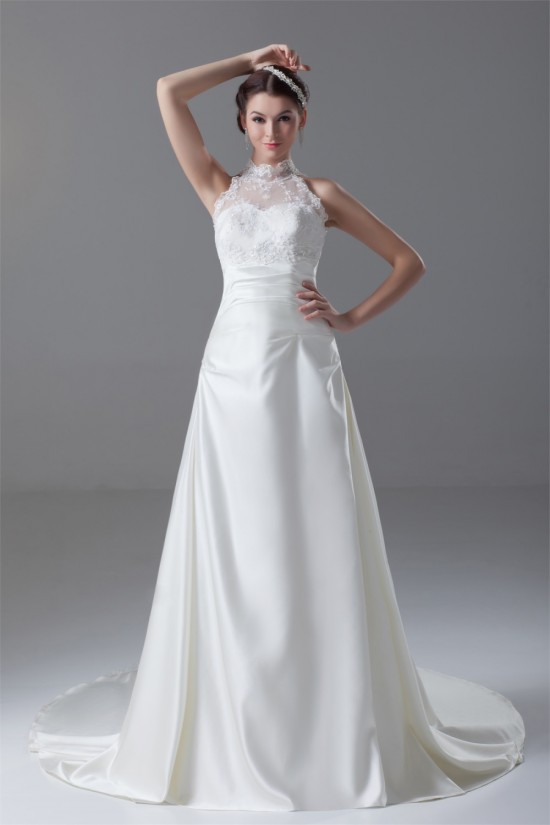 New Arrival Satin Lace A-Line High-Neck Sleeveless Wedding Dresses 2031247 New Arrival Satin Lace A-Line High-Neck Sleeveless Wedding Dresses 2031247