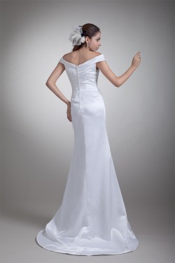 New Arrival Satin Mermaid/Trumpet Sleeveless V-Neck Wedding Dresses 2031249