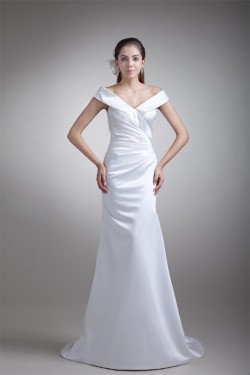 New Arrival Satin Mermaid/Trumpet Sleeveless V-Neck Wedding Dresses 2031249