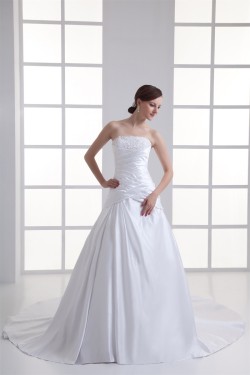 New Arrival Sleeveless Strapless Satin A-Line Wedding Dresses 2031251