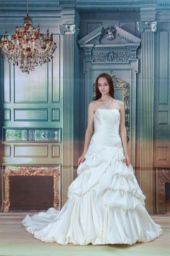 New design Strapless A-Line Satin Sleeveless Sweet Wedding Dresses 2031257