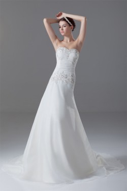 New Style Sleeveless A-Line Satin Organza Sweetheart Wedding Dresses 2031259