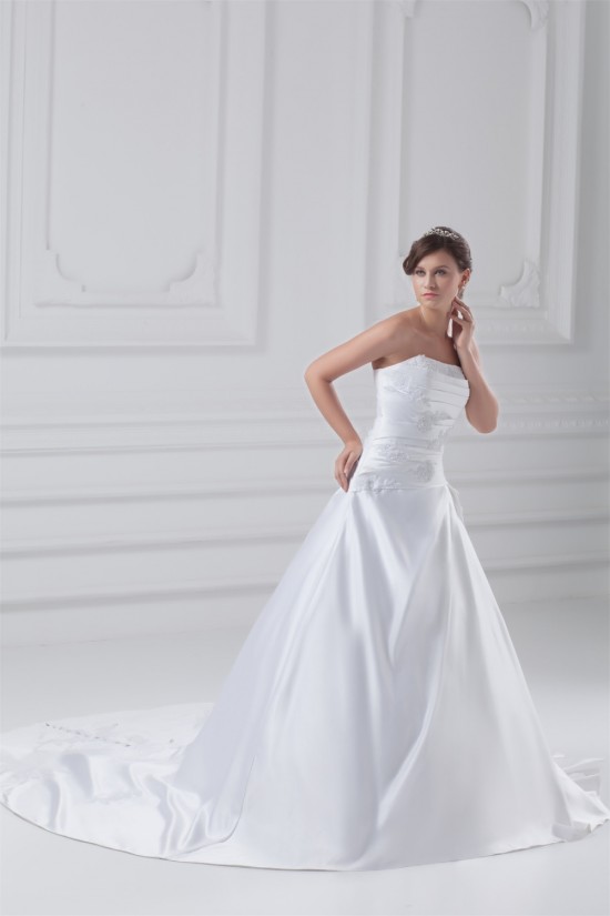 New Style Strapless Sleeveless Satin A-Line New Arrival Wedding Dresses 2031260