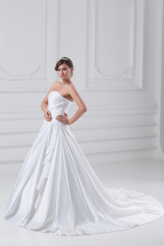 New Style Strapless Sleeveless Satin A-Line New Arrival Wedding Dresses 2031260