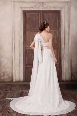 One-Shoulder A-Line Sleeveless Chiffon Satin Wedding Dresses with Jackets 2031262