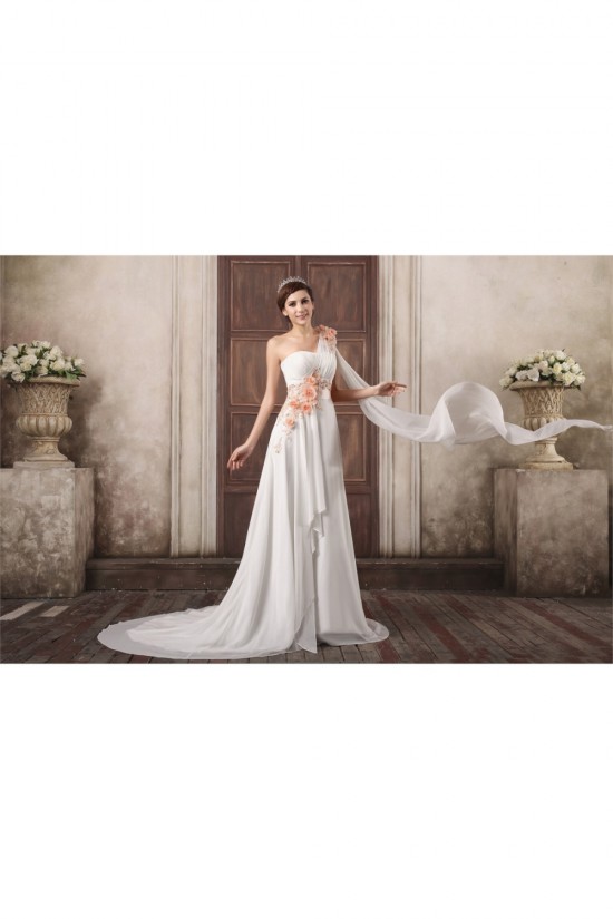 One-Shoulder A-Line Sleeveless Chiffon Satin Wedding Dresses with Jackets 2031262