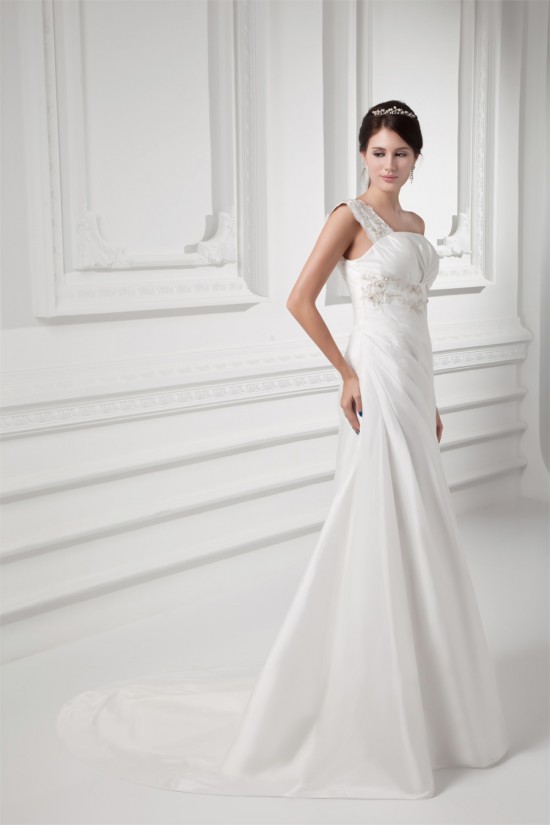 One-Shoulder Sleeveless Taffeta Mermaid/Trumpet Best Wedding Dresses 2031263
