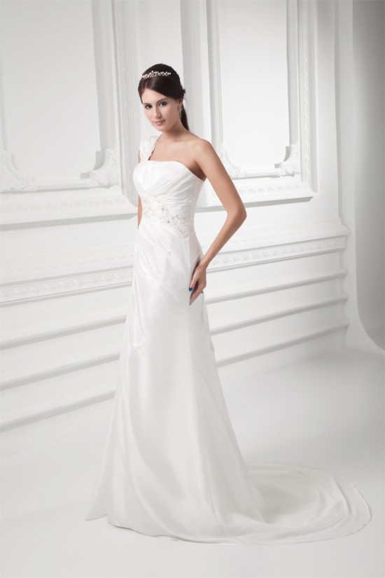 One-Shoulder Sleeveless Taffeta Mermaid/Trumpet Best Wedding Dresses 2031263