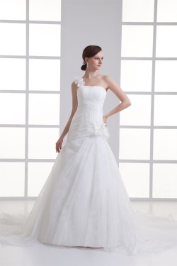 Organza Taffeta One-Shoulder Sleeveless New Arrival Wedding Dresses 2031264