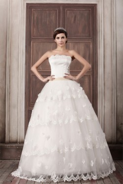 Princess Sleeveless Satin Fine Netting Strapless Wedding Dresses 2031265