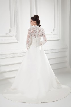 Satin Lace Fine Netting 3/4 Length Sleeve V-Neck New Arrival Wedding Dresses 2031269