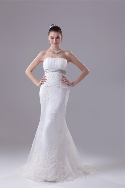 Elegant Sleeveless Satin Organza Mermaid/Trumpet Wedding Dresses 2030127