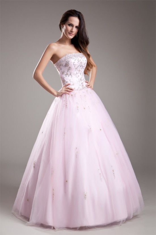 Satin Fine Netting Floor-Length Strapless Beaded Wedding Dresses 2031270 Satin Fine Netting Floor-Length Strapless Beaded Wedding Dresses 2031270