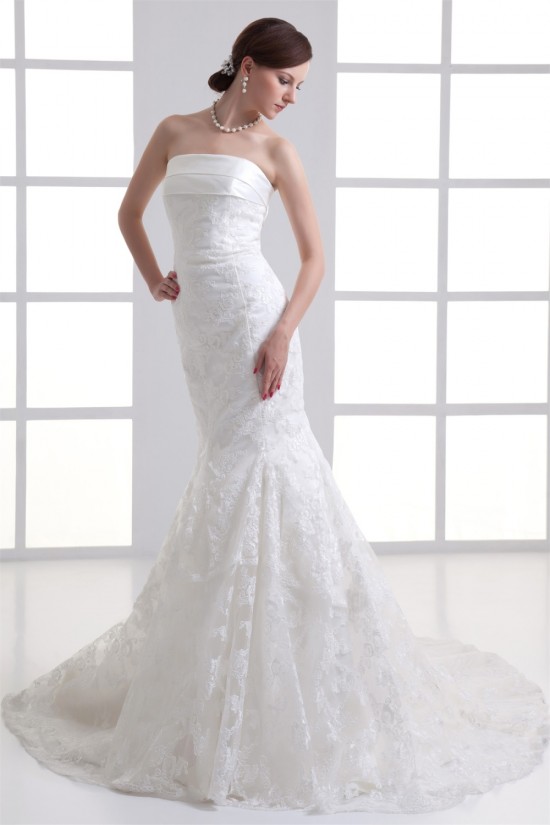 Satin Lace Mermaid/Trumpet Sleeveless Strapless Wedding Dresses 2031277 Satin Lace Mermaid/Trumpet Sleeveless Strapless Wedding Dresses 2031277
