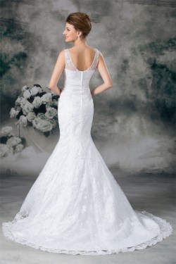 Satin Lace Mermaid/Trumpet V-Neck New Arrival Wedding Dresses 2031278