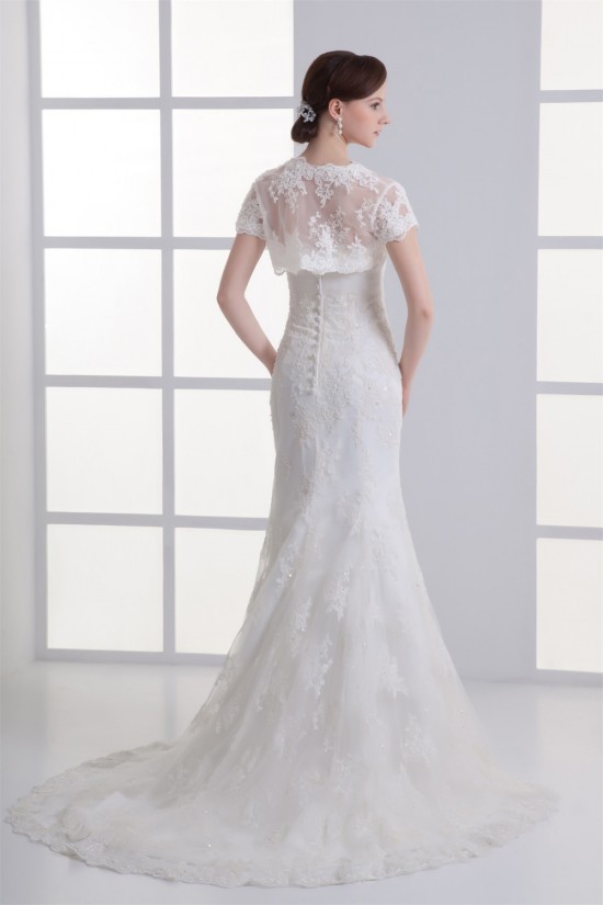 Satin Lace Sweetheart Mermaid/Trumpet Short Sleeve Wedding Dresses with Jacket 2031282 Satin Lace Sweetheart Mermaid/Trumpet Short Sleeve Wedding Dresses with Jacket 2031282