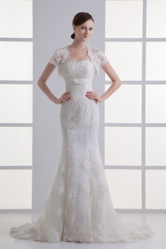 Satin Lace Sweetheart Mermaid/Trumpet Short Sleeve Wedding Dresses with Jacket 2031282 Satin Lace Sweetheart Mermaid/Trumpet Short Sleeve Wedding Dresses with Jacket 2031282