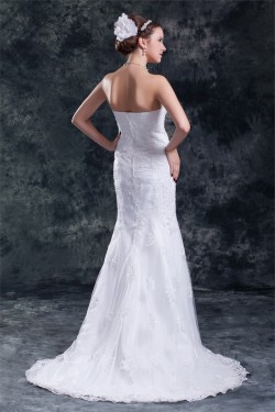 Satin Net Sweetheart Mermaid/Trumpet Sleeveless Wedding Dresses 2031283