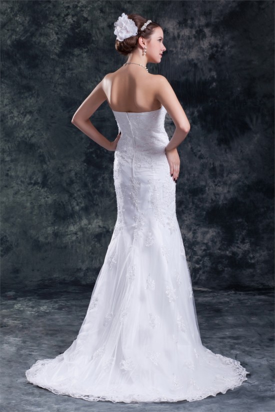 Satin Net Sweetheart Mermaid/Trumpet Sleeveless Wedding Dresses 2031283 Satin Net Sweetheart Mermaid/Trumpet Sleeveless Wedding Dresses 2031283